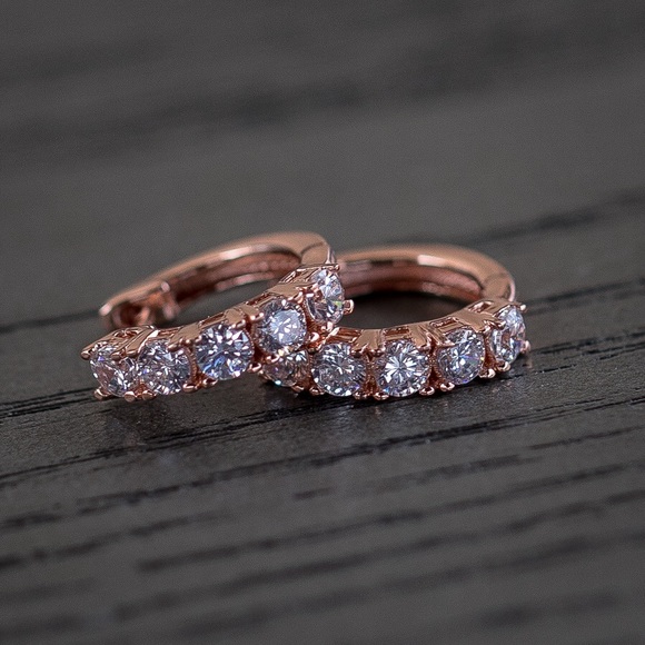 Rose Gold Diamond Hoop Earrings - Picture 3 of 3